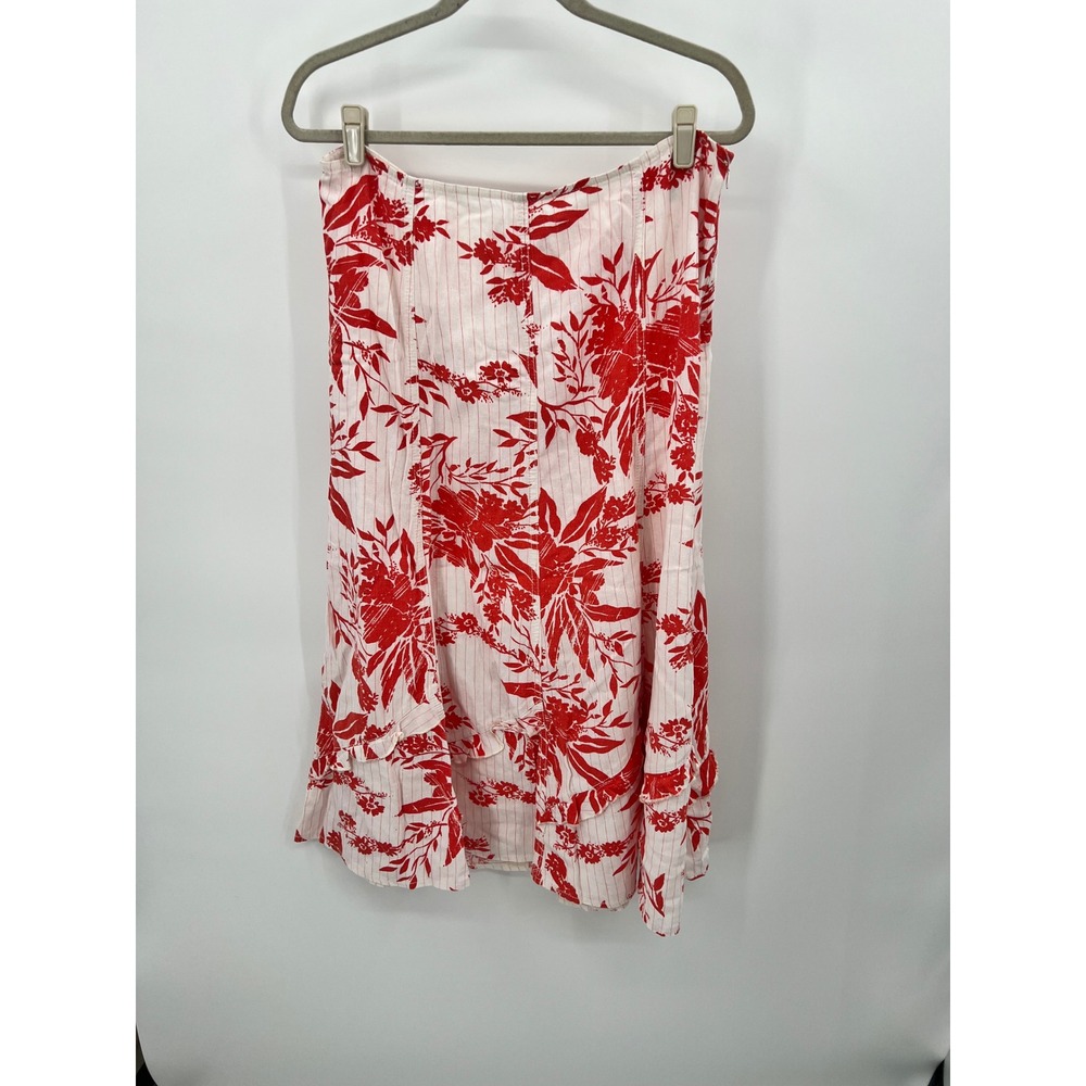 Marks‎ & Spencer Red Floral Linen Blend Ruffle Midi Skirt UK 14 US 10